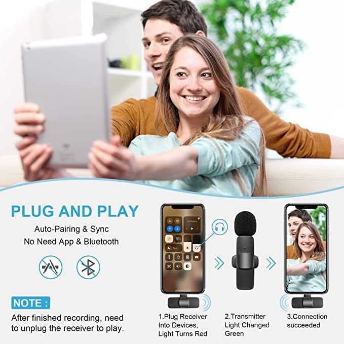 iZEN Mini Wireless Lavalier Microphone for Type-C port Phones, Plug-Play Wireless Lapel Mic with 2 Microphones for USB-C Android Phone Video Recording, Interview, Vlog, Auto Sync and Noise Reduction. Good for iPhone 15 and Android phones with usb c port