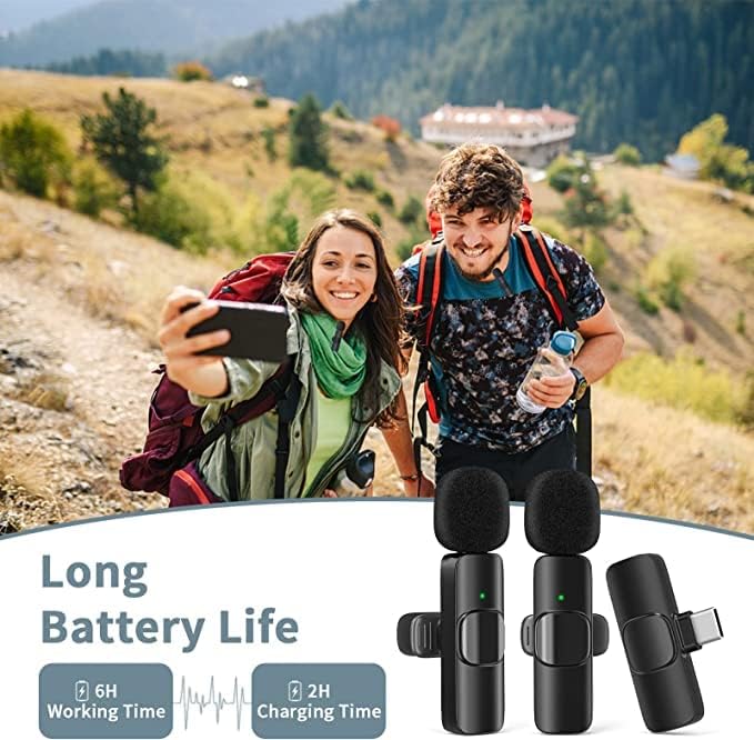 iZEN Mini Wireless Lavalier Microphone for Type-C port Phones, Plug-Play Wireless Lapel Mic with 2 Microphones for USB-C Android Phone Video Recording, Interview, Vlog, Auto Sync and Noise Reduction. Good for iPhone 15 and Android phones with usb c port