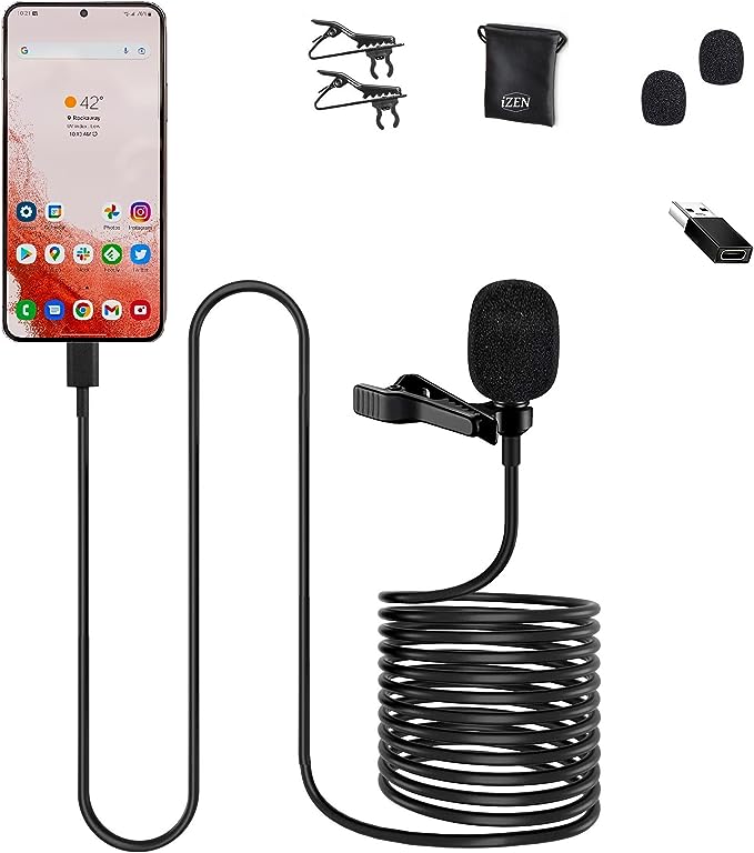 6m/19ft Lavalier Lapel Microphone USB C Professional Omnidirectional Condenser Clip on Microphone for Recording, Vlogging, Podcasting Compatible with Laptop, Tablet, Computer