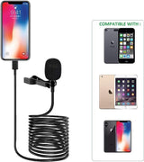 6M/19FT Professional Lavalier Lapel Microphone Omnidirectional Condenser Mini Lavalier clip on Mic for iphone 6/7/8/X/XS/XR/11/12/13 and iPad for YouTube Vlogging Interview Livestream Video Recording