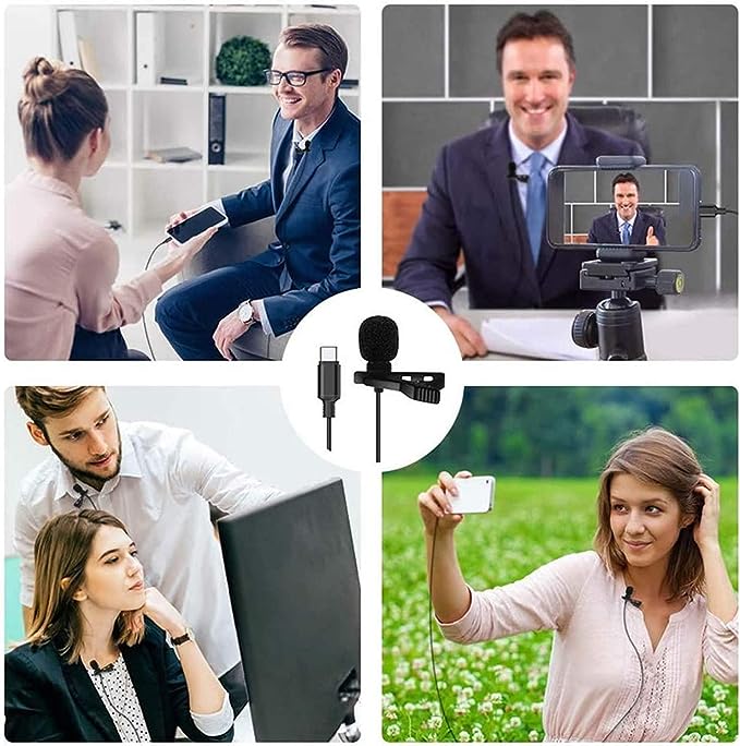 2m/6.6ft Lavalier Lapel Microphone USB C Professional Omnidirectional Condenser Clip on Microphone for Recording, Vlogging, Podcasting Compatible with Laptop, Tablet, Computer