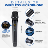 Wireless Microphones Dual Channel Metal Professional UHF Cordless Dynamic Mic Handheld Wireless Microphone System with Receiver for Home Karaoke Party Church DJ Wedding Singing Vlogging, 200ft