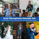 Wireless Microphones Dual Channel Metal Professional UHF Cordless Dynamic Mic Handheld Wireless Microphone System with Receiver for Home Karaoke Party Church DJ Wedding Singing Vlogging, 200ft