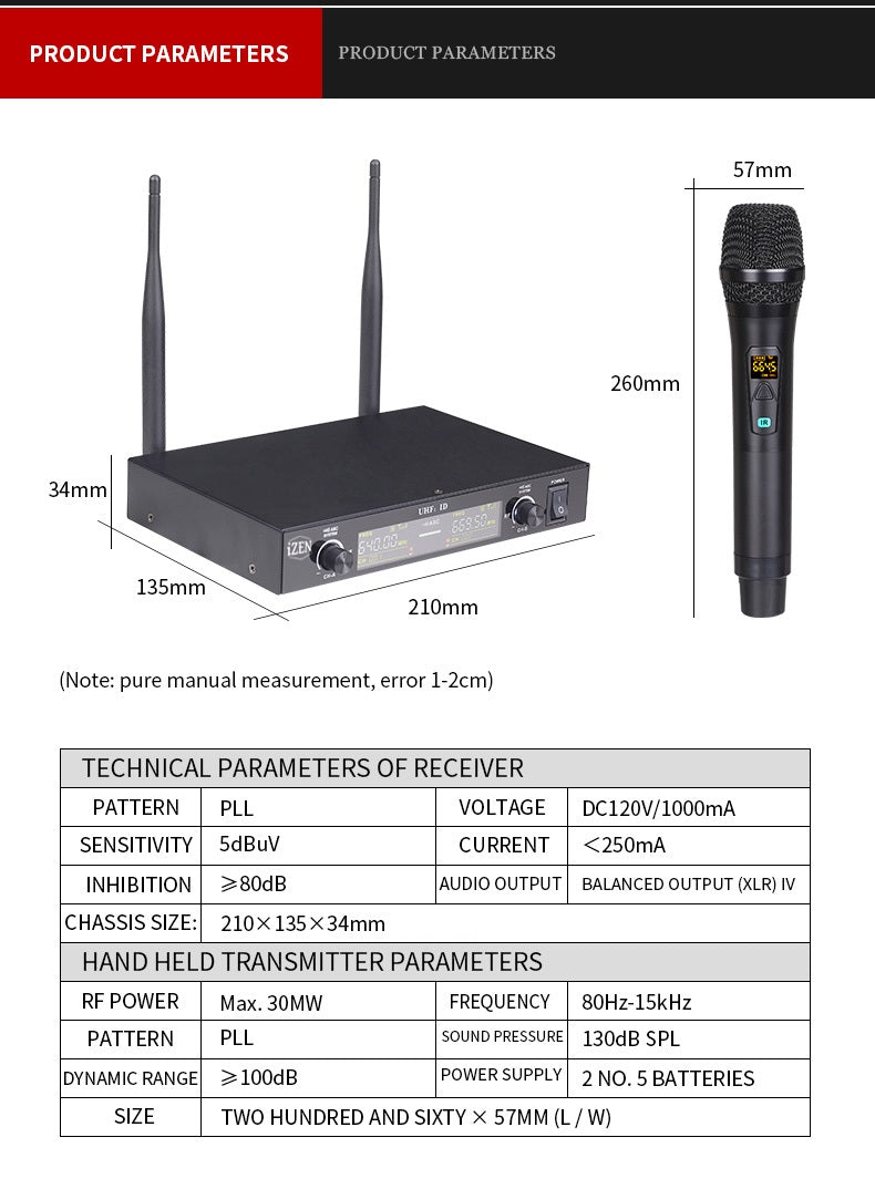 Wireless Microphones Dual Channel Metal Professional UHF Cordless Dynamic  Mic Handheld Wireless Microphone System with Receiver for Home Karaoke  Party